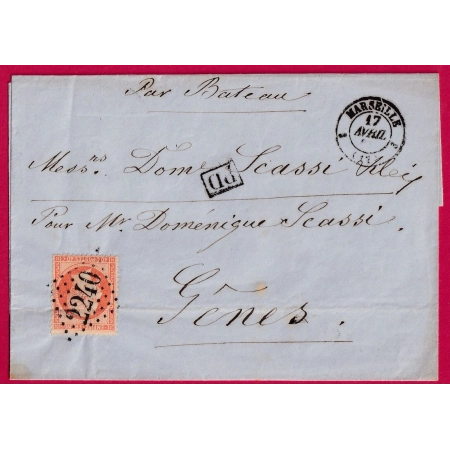 N°23 GC 2240 MARSEILLE 3 12 3 POUR GENES ITALIE GENOVA ITALIA LETTRE COVER FRANCE