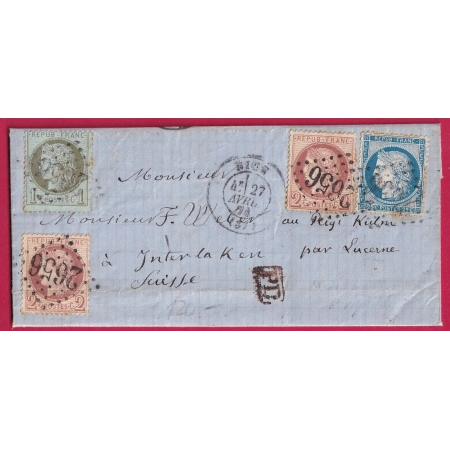 N°60 50 51 52 X2 GC 2656 NICE ALPES MARITIMES POUR INTERLAKEN SUISSE LETTRE COVER FRANCE
