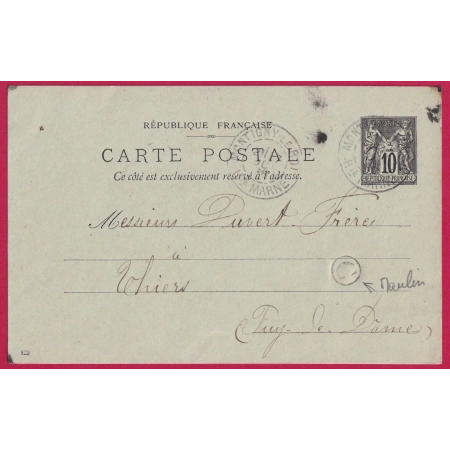 ENTIER SAGE 10C MONTIGNY LE ROI HAUTE MARNE BOITE RURALE C MAULAIN POUR THIERS PUY DE DOME LETTRE COVER FRANCE