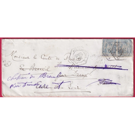 N°90 PAIRE LEVEE EXCEPTIONNELLE PARIS R DES CAPUCINES LEVEE E1 POUR DREUX EURE ET LOIR REEXPEDIEE LETTRE COVER FRANCE