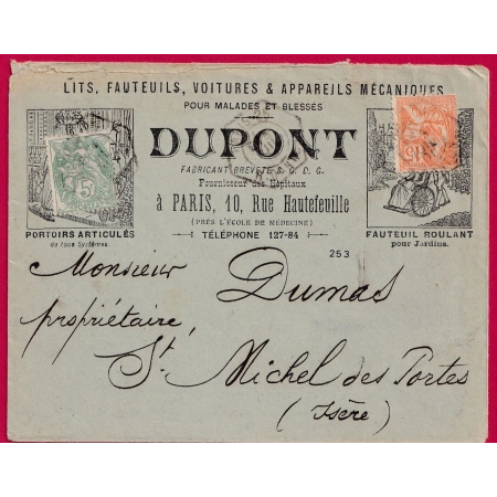 N°111 117 LEVEE EXCEPTIONNELLE PARIS R DANTON LEVEE E1 ENVELOPPE ILLUSTREE ST MICHEL DES PORTES ISERE LETTRE COVER