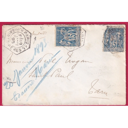 N°90 X2 LEVEE EXCEPTIONNELLE PARIS R DES SAINTS PERES LEVEE E1 POUR ST PAUL TARN MENTION SURTAXE LETTRE COVER FRANCE