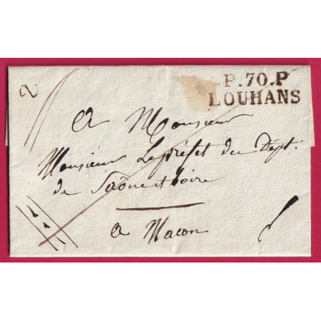 MARQUE P70P LOUHANS SAONE ET LOIRE POUR MACON 1826 INDICE 12 LETTRE COVER FRANCE
