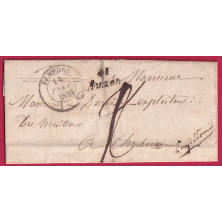 CURSIVE 41 AUZON HAUTE LOIRE CAD TYPE 14 LEMPDES POUR CHARBONNIERE TAXE LOCALE 1 MODIFIEE 2 LETTRE COVER FRANCE