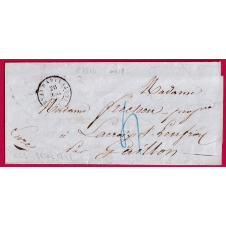 CAD PARIS (ES2) 60 (ES2) 26 DECEMBRE 1848 RARE POUR GAILLON EURE LETTRE COVER FRANCE
