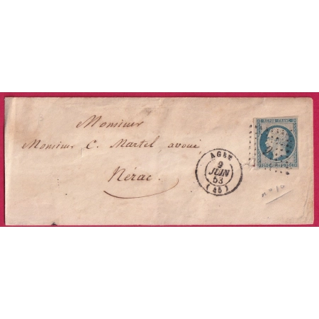 N°10 PC 9 POINT DE POSITION AGEN LOT ET GARONNE POUR NERAC LETTRE COVER FRANCE