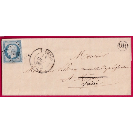 N°14 BLEU LAITEUX PC 3395 CAD TYPE 14 TOURNUS SAONE ET LOIRE POUR MACON REEXPEDIE TAIZE INDICE 14 LETTRE COVER FRANCE