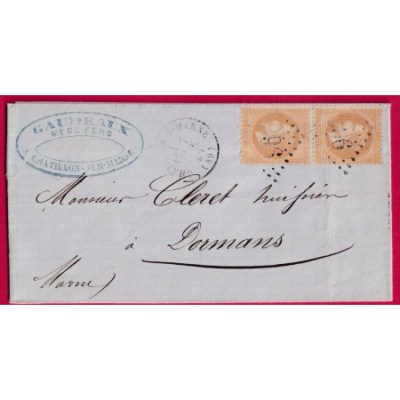 N°21 PAIRE GC 968 CHATILLON SUR MARNE POUR DORMANS LETTRE COVER FRANCE