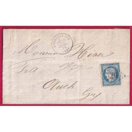 N°37 GC 329 BARREGES LUZ HAUTE PYRENEES POUR AUCH GERS LETTRE COVER FRANCE