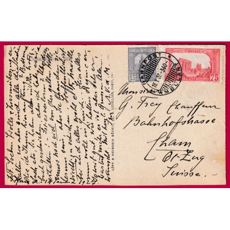 TUNISIE TIMBRES OBLITERATION SUISSE BAHNPOST AMBULANT 1927 POUR ZUG SUISSE CARTE DE SOUSSE LETTRE COVER FRANCE