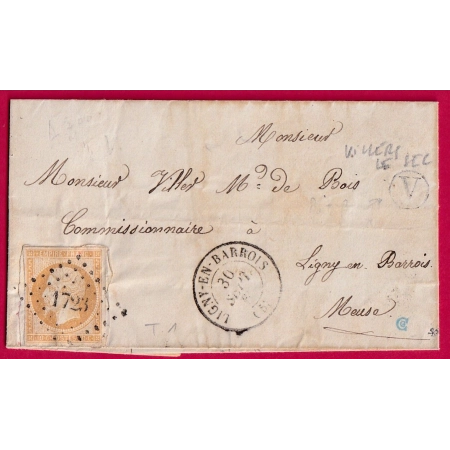 FRAUDE POSTALE N°13 PC 1723 LIGNY EN BARROIS MEUSE BOITE RURALE V VILLERS LE SEC LETTRE COVER FRANCE
