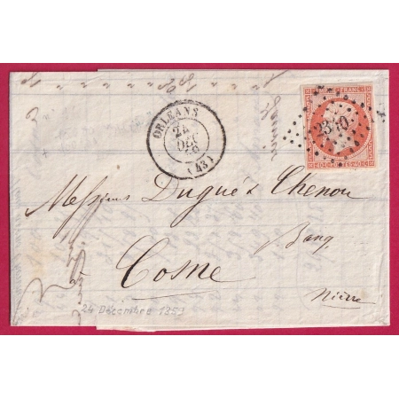 N°16 TTB ORANGE VIF PC 2340 ORLEANS LOIRET POUR COSNE LETTRE COVER FRANCE