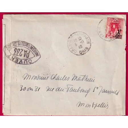 WW2 ORAN ALGERIE 1940 CENSURE PA233 POUR MONTPELLIER HERAULT LETTRE COVER FRANCE