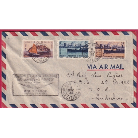NOUMEA NOUVELLE CALEDONIE 1ER VOL NOUMEA SAIGON 1948 PENDANT GUERRE INDOCHINE LETTRE COVER FRANCE