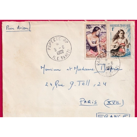 PAPEETE TAHITI 1962 POUR PARIS LETTRE COVER FRANCE