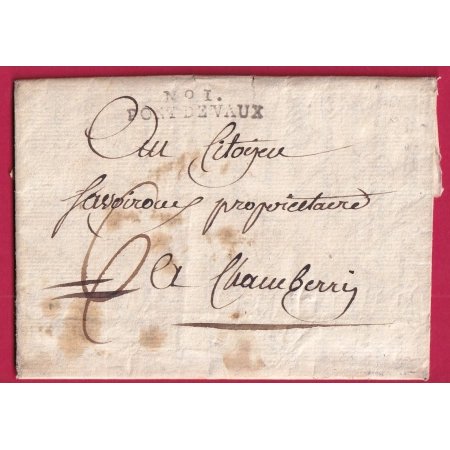 MARQUE N°1 PONT DE VAUX AIN POUR CHAMBERY SAVOIE 1796 INDICE 9 LETTRE COVER FRANCE