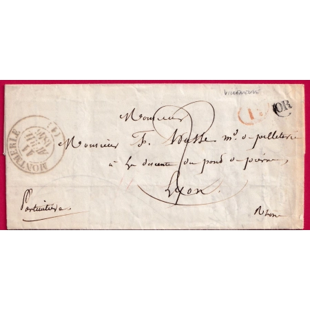 CAD TYPE 13 MONTMERLE AIN OR VILLENEUVE DECIME RURAL POUR LYON LETTRE COVER FRANCE