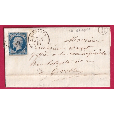 N°14 PC 50 ALLEVARD ISERE BOITE RURALE B LA FERRIERE POUR GRENOBLE LETTRE COVER FRANCE