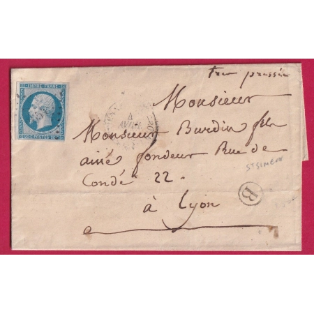 N°14 PC 3054 ST ETIENNE DE ST GEOIRS ISERE BOITE RURALE B ST SIMEON DE BRESSIEUX POUR LYON LETTRE COVER FRANCE