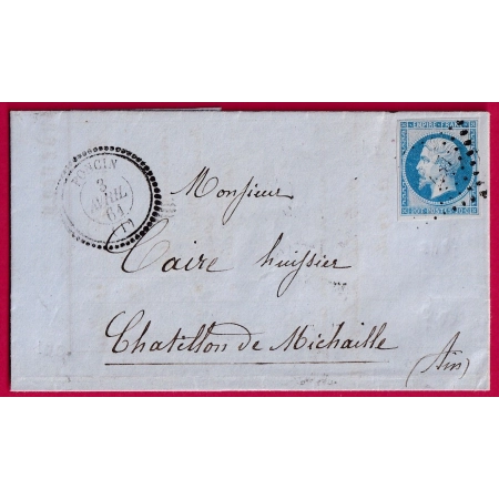 N°14 PC 2487 PONCIN AIN CAD TYPE 22 POUR CHATILLON DE MICHAILLE POUR VIENNE LETTRE COVER