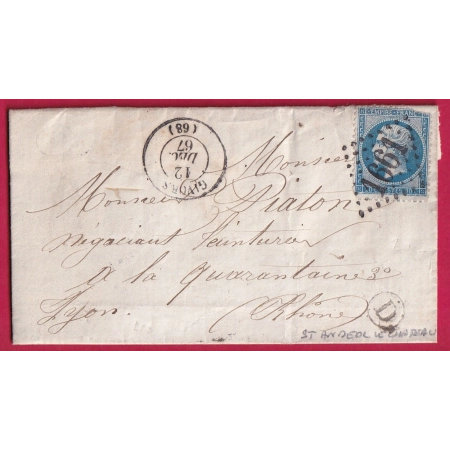 N°22 GC 1661 GIVORS RHONE BOITE RURALE D ST ANDEOL LE CHATEAU POUR LYON LETTRE COVER