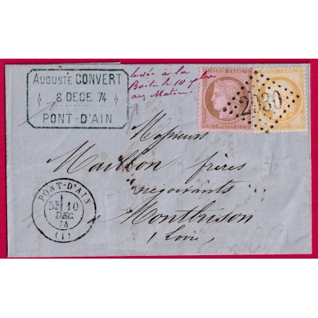 N°55 59 GC 2930 PONT D'AIN MENTION LEVEE A LA BOITE POUR MONTBRISON LOIRE LETTRE COVER FRANCE