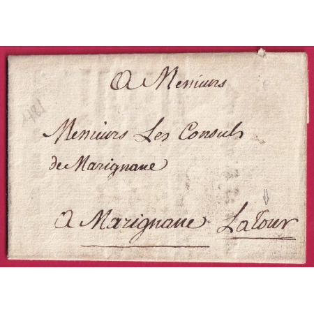 CONTRE SEING DE FRANCHISE LA TOUR AIX EN PROVENCE 1781 BOUCHES DU RHONE POUR MARIGNANE LETTRE COVER FRANCE