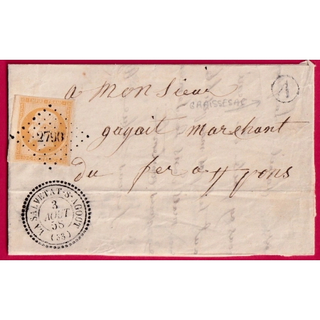 N°13B BORD DE FEUILLE PC 2790 LA SALVETAT SUR AGOUT CAD TYPE 22 BOITE RURALE A GRAISSESSAC LETTRE COVER FRANCE