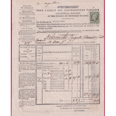 N°19 CAC MONTPELLIER HERAULT 1866  LETTRE COVER FRANCE