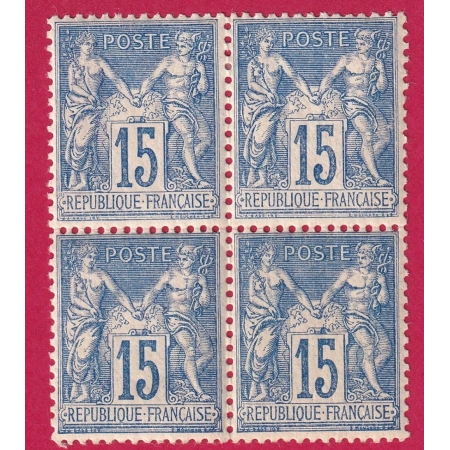 N°90 BLOC DE 4 NEUF 2 TIMBRE SANS CHARNIERE 2 TIMBRES AVEC TRACE DE CHARNIERE TIMBRE STAMP