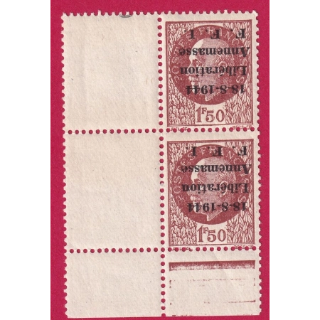 1 FR50 PETAIN LIBERATION ANNEMASSE SURCHARGE INVERSE SURCHARGE FINE RARE TIRAGE 90 EXEMPLAIRES