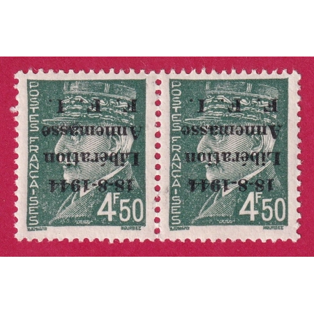 4 FR50 PETAIN LIBERATION ANNEMASSE SURCHARGE INVERSE SURCHARGE FINE RARE TIRAGE 90 EXEMPLAIRES