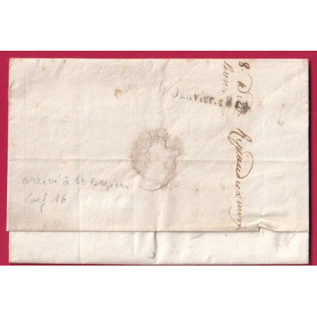 CACHET ARRIVEE SPECIALE BEZIERS HERAULT 1819 INDICE 16 DEPART MONTPELLIER LETTRE COVER FRANCE