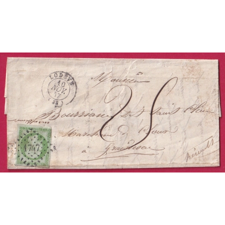 N°12 PC 1747 LODEVE HERAULT TAXE 25 MANUSCRIT POUR GRAISSESSAC 1857 LETTRE COVER FRANCE