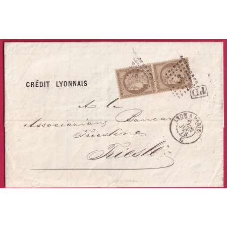 N°56 PAIRE AMBULANT LYON A PARIS POUR TRIESTE TRIEST AUTRICHE AUSTRIA ITALIE ITALIA 1873 LETTRE COVER FRANCE