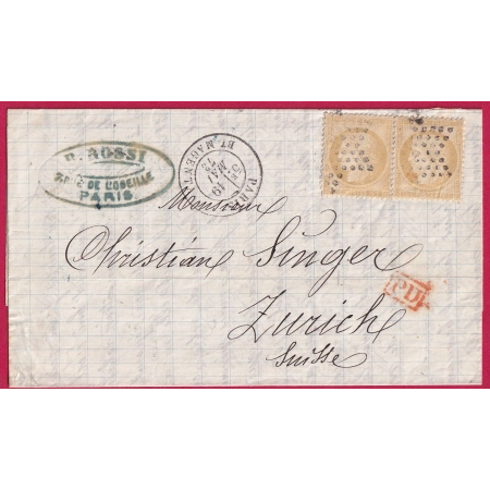 N°59 X2 PARIS ETOILE 5 BT MAGENTA POUR ZURICH SUISSE LETTRE COVER FRANCE