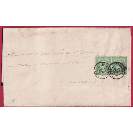 N°20 PAIRE CAD TYPE 15 CHARTRES EURE ET LOIRE 1865 POUR BROU FAIRE PART DECES EPOUSE DU MAIRE LETTRE COVER FRANCE