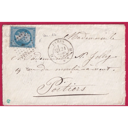 N°22 VARIETE 14 ENCOCHE ROSETTE HAUTE DROITE PARIS BUREAU H POUR POITIERS LETTRE COVER FRANCE