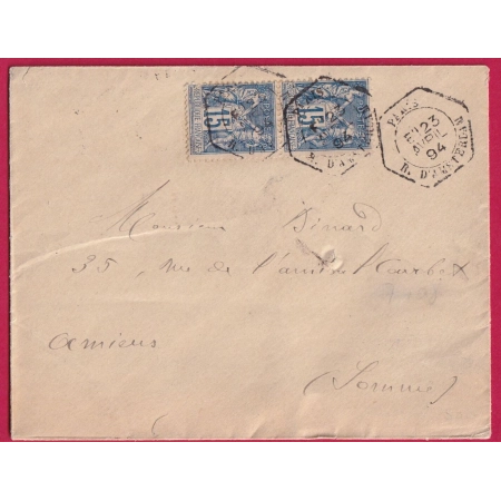 N°90 PAIRE LEVEE EXCEPTIONNELLE PARIS R D'AMSTERDAM LEVEE E1 POUR AMIENS SOMME LETTRE COVER FRANCE