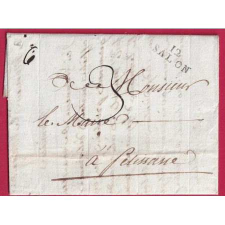 MARQUE 12 SALON BOUCHES DU RHONE LE MAIRE DE EYGUIERES AN 13 1795 POUR PELISSANNE LETTRE COVER FRANCE