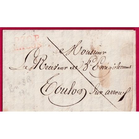 MARQUE P70P MACON SAONE ET LOIRE EN ROUGE 1818 POUR TOULON SUR ARROUX RARE INDICE 18 LETTRE COVER FRANCE