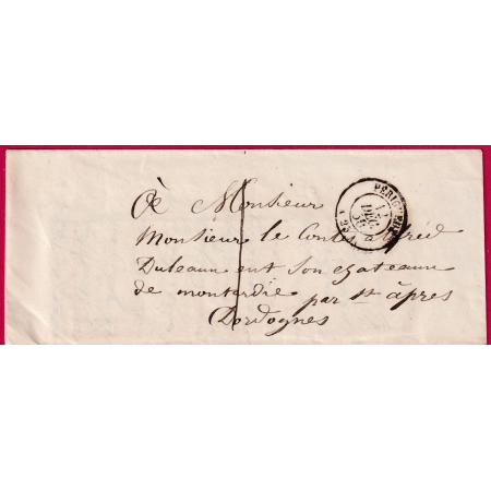CAD TYPE 15 PERIGUEUX DORDOGNE TAXE LOCALE 1 CURSIVE 23 ST APRES EN ARRIVE 1850 LETTRE COVER FRANCE