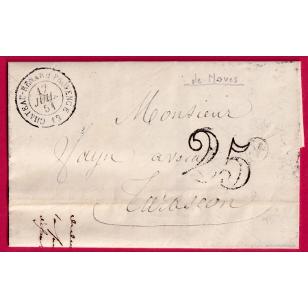 CAD TYPE 15 CHATEAURENARD PROVENCE 1851 BOITE RURALE E NOVES POUR TARASCON BOUCHES DU RHONE LETTRE COVER FRANCE