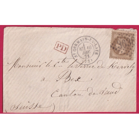 N°30 GC 3638 ST GERMAIN EN LAYE SEINE ET OISE POUR BEX SUISSE DEVANT DE LETTRE COVER FRANCE