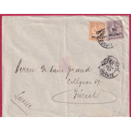 EGYPTE EGYPT TYPE MOUCHON ALEXANDRIE 1923 POUR ZURICH SUISSE LETTRE COVER FRANCE