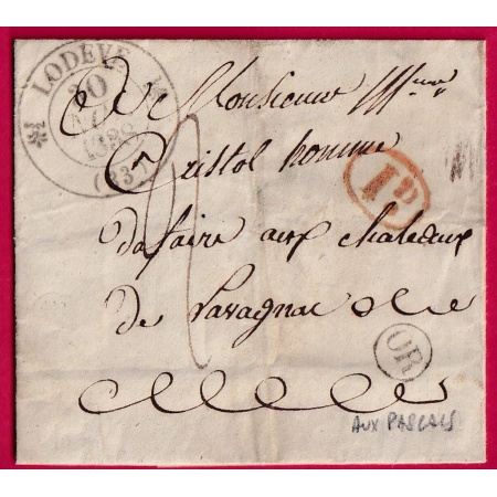 CAD TYPE 12 LODEVE HERAULT OR AUX PASCALS DECIME RURAL 1838 LETTRE COVER FRANCE