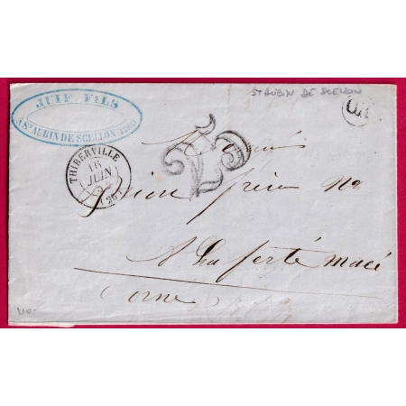 CAD TYPE 15 THIBERVILLE EURE OR ST AUBIN DE SCELLON POUR LA FERTE MACE ORNE 1854 LETTRE COVER FRANCE