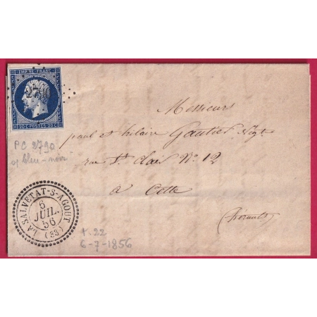 N°14 BLEU SUR NOIR PC 2790 LA SALVETAT SUR AGOUT HERAULT CAD TYPE 22 POUR CETTE LETTRE COVER FRANCE