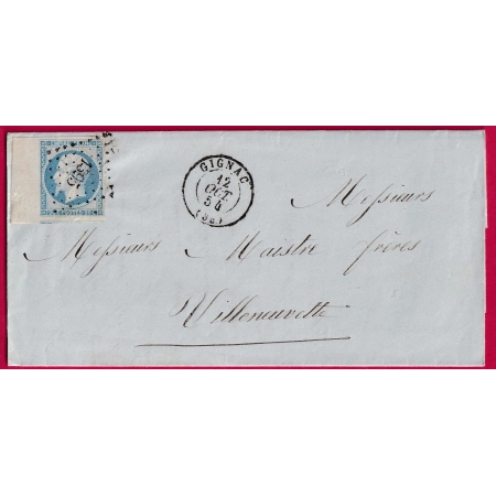 N°14 BLEU LAITEUX BORD DE FEUILLES PC 1395 GIGNAC HERAULT POUR VILLENEUVETTE LETTRE COVER FRANCE