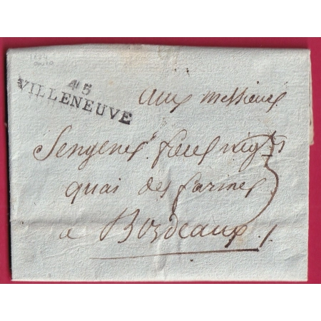 MARQUE 45 VILLENEUVE LOT ET GARONNE  AN10 1802 POUR BORDEAUX LETTRE COVER FRANCE